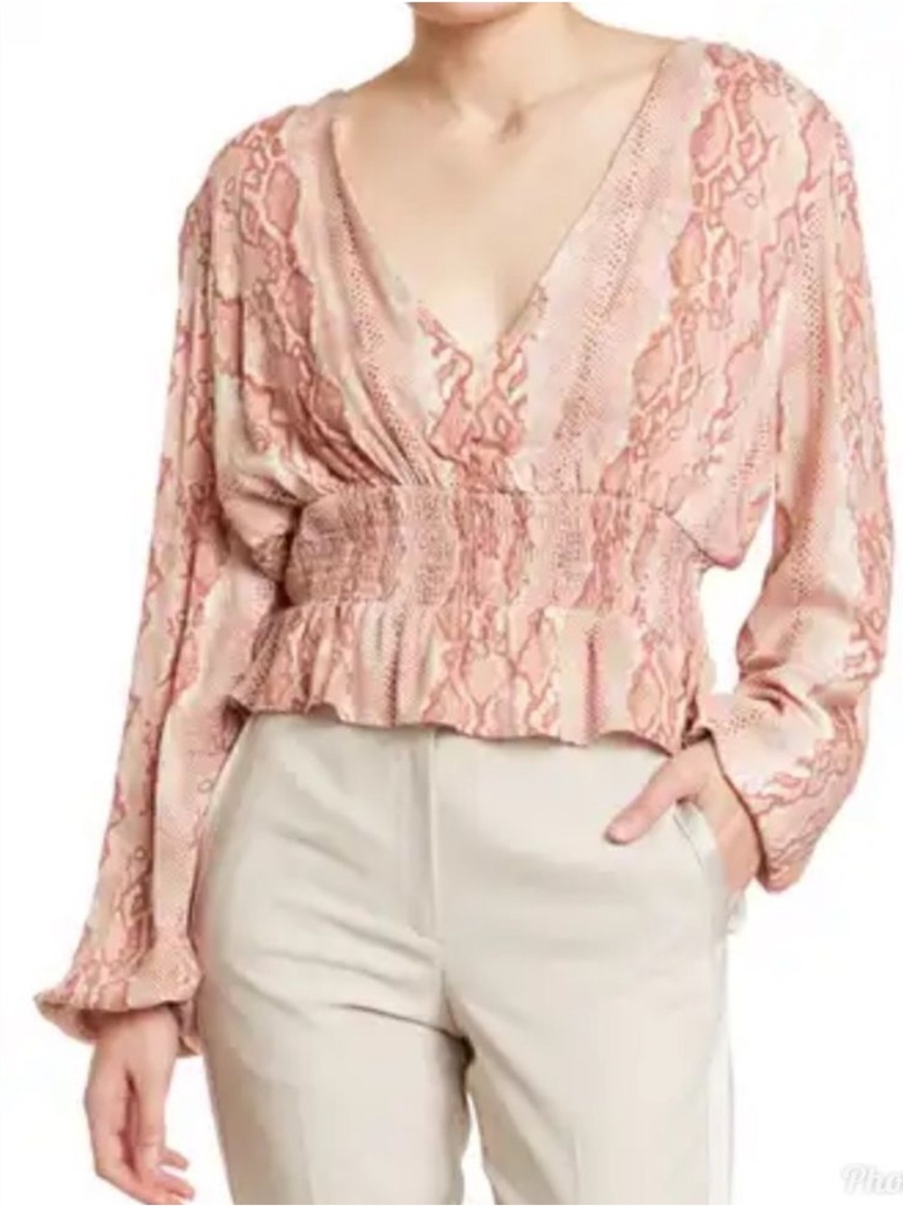 AFRM x Revolve Olive Snake-PrintPeplum Cropped Top